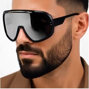 Mens Oversized Sun Glasses Huge Visor Big Mirror Shield Half Face Large Mask New